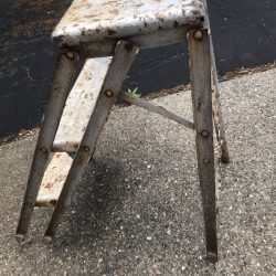 Stepstool, metal. Vintage 1940’s. Useful and well-used. Industrial decor