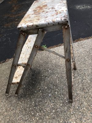 Stepstool, metal. Vintage 1940’s. Useful and well-used. Industrial decor
